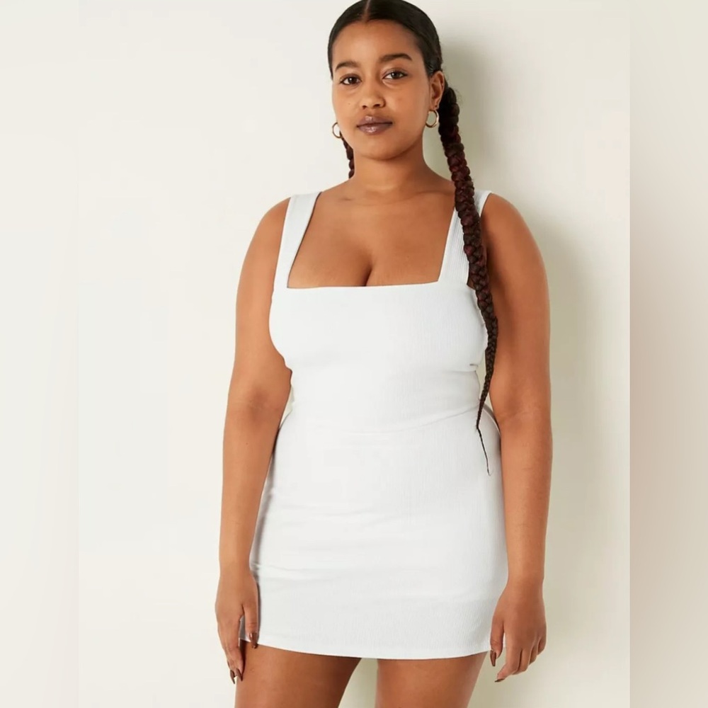 PINK Victorias Secret Ribbed Square Neck White Athletic Dress Size XXL